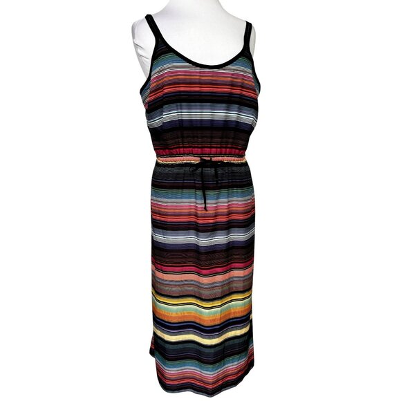 Athleta Havana V-Neck Midi Dress Sz L Striped Wanderluxe Fabric Lightweight NWT - Picture 1 of 6